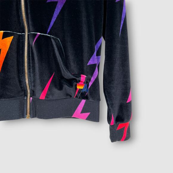 Aviator Nation Lightning Bolt Velvet Velour Zip-Up Hoodie Size Small - Picture 3 of 6